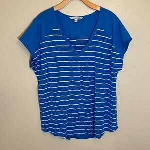Adrienne Vittadini Pacific Blue Stripe Short Sleeve Shirt